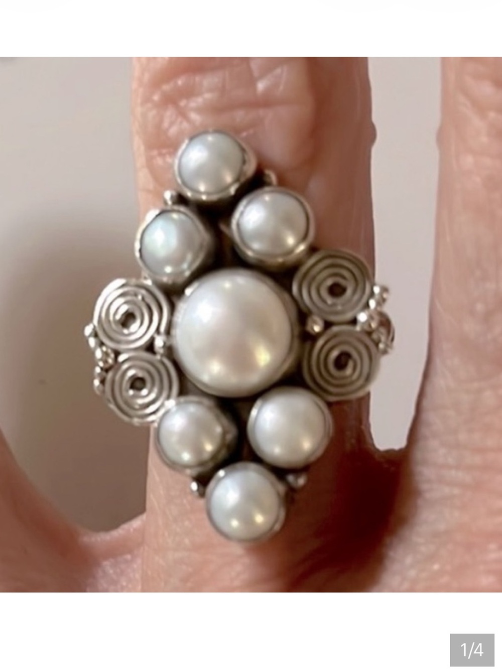 Vintage Sterling Silver Pearl Ring Size 7